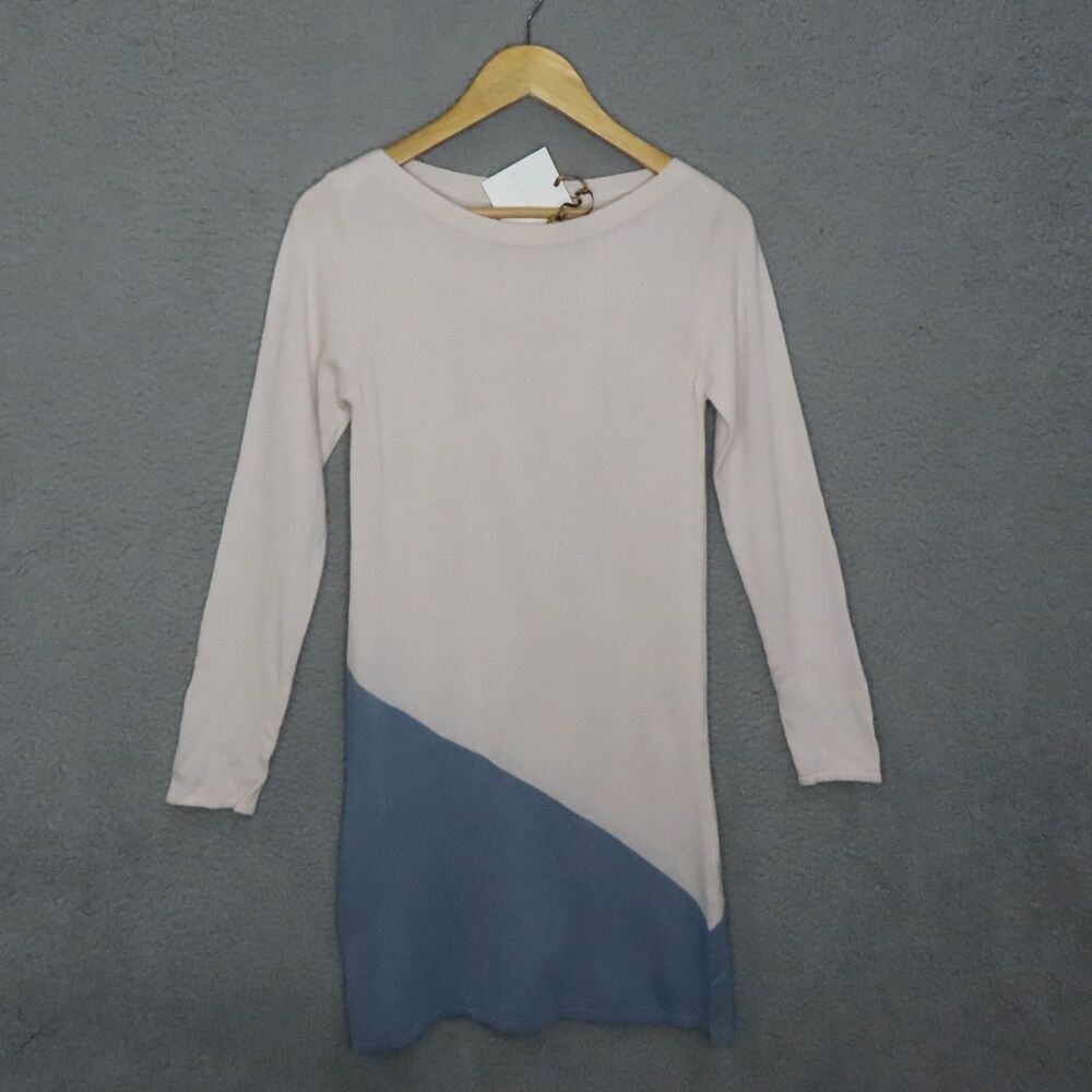 Bianco & Blu Italy Wool Cashmere Colorblock Dress Womens Small Cloud‎ Rice NEW - Picture 2 of 12
